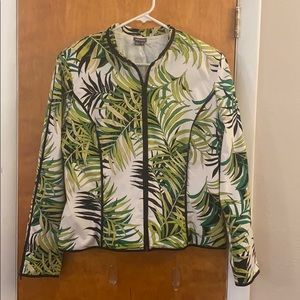 Palm leaf zipper accent blazer jacket